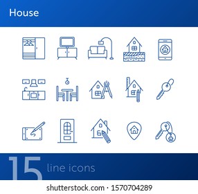 House line icon set. Interior, living room, key. Housing concept. Can be used for topics like real estate purchase, renovation, household