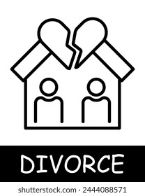 House line icon. Shared property, divorce, separation, scandal, property, tears, marriage, court, husband, wife, quarrel, family. Vector line icon for business and advertising