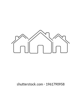 House line icon. Three building outline symbol. Company pictogram. Home sign. City business linear concept. Vector isolated on white
