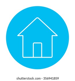Icono de línea de casa para web, móvil e infografía. Icono de blanco vector en el círculo azul claro aislado en fondo blanco.