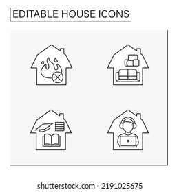 House line icons set. Householding, workplace and places for relaxations. Building concept. Isolated vector illustration. Editable stroke