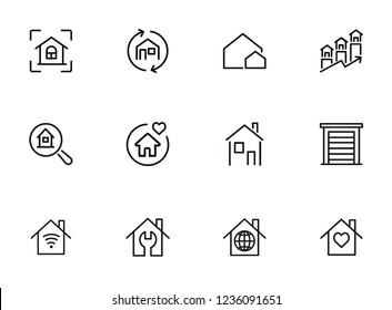 House line icons. Set of line icons on white background. Real estate concept. Building, estate, home. Can be used for topics like investment, housing. property