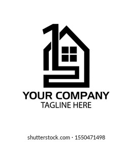 House line logo with number one, flat design. Vector Illustration on white background