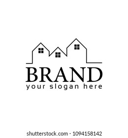 House line logo vector on white background. Flat logo design. Black House.