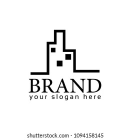 House line logo vector on white background. Flat logo design. Black House.