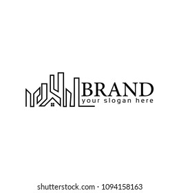 House line logo vector on white background. Flat logo design. Black House.