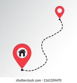 House line path. Location icon. Road and map pointer. Red pins. Vector illustration