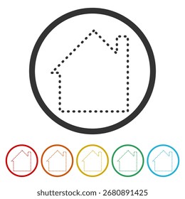 Ícone de pontos de linha da casa. Definir ícones nos botões de círculo de cores