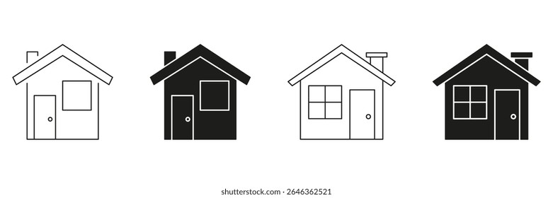 Linha De Casa E Conjunto De Ícones Sólidos. Edifício Residencial, Arquitetura Residencial, Coleção de Símbolos Imobiliários. Elementos De Design Simples E Moderno. Ilustração de vetor isolada.