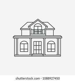 House line style icon. Black outline house illustration isolated on grey background. 