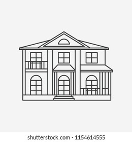 House line style icon. Black outline house illustration isolated on grey background. 