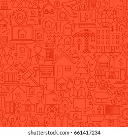 House Line Tile Pattern. Vector Illustration of Outline Seamless Background. Real Estate Items.
