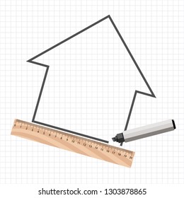house linear, drawn with marker and ruler 