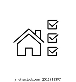 House with list of checkmarks next to it. Real estate inspection or appraisal. Pixel perfect vector icon