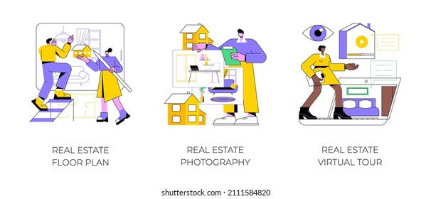 House Listing Abstract Concept Vector Illustration Set. Real Estate Floor Plan, House Photography And Virtual Tour, Virtual Staging, Realty Agency Advertisement, Video Walk-through Abstract Metaphor.