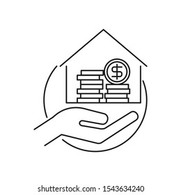 House loan concept. Outline thin line illustration. Flat and isolated on white background. 