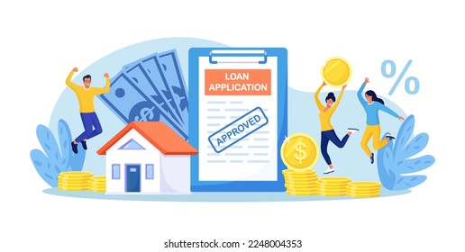 House Loan or Money Investment to Real Estate. People Invest Money in Real Estate. Property Loan Agreement Approved. Family Borrow Money from Bank and Buying Mortgage Housing