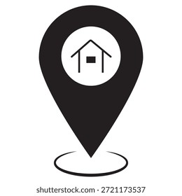 Symbol für den Standort des Hauses, Adresssymbol. Lageplan, Vektorsymbol einzeln auf schwarz-weißem Hintergrund. Symbol für den Home-Standort.