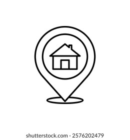  house location icon, line vector isolated on white background. trendy and modern design