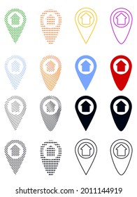 Juego de iconos de ubicación de la casa. Colección de símbolos de silueta de puntero de mapa. Punto de referencia inmobiliario. Vector aislado. Logotipo de pin de ubicación. El índice de la ubicación de una casa.