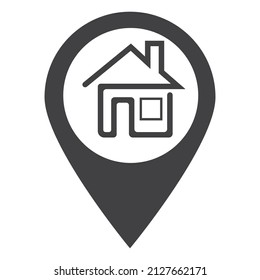 Icono de ubicación de la casa. Símbolo de silueta de puntero de mapa de sombra. Bonito inmueble. La casa está cerca. Ilustración aislada del vector