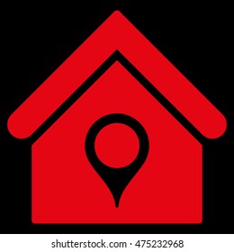House Location icon. Vector style is flat iconic symbol, red color, black background.