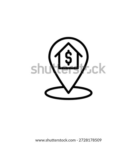 House Location Pin With Dollar Icon Outline Vector Art