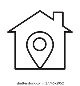 house with location pin icon over white background, line style, vector illustration