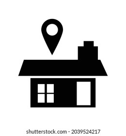 House location pin mark design sign symbol icon pointer building template shape direction illustration vector black and white