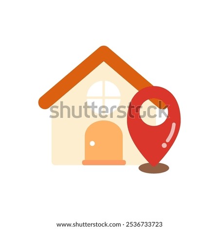 House location with pin mark icon. Real estate, property, construction, residential, navigation concepts. Flat vector design isolated illustration.
