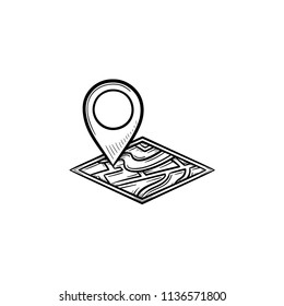 Hauspositionspin auf Karte handgezeichnet Umriss-Symbol. Immobilien, Navigation, Immobilien, Standortkonzept. Vektorgrafik-Illustration für Druck, Web, Mobile und Infografiken auf weißem Hintergrund.