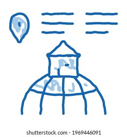 house location sketch icon vector. Hand drawn blue doodle line art house location sign. isolated symbol illustration