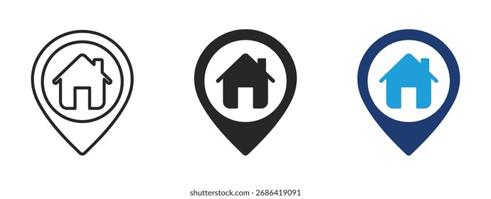 Häuserstandort, Vektorsymbole gesetzt. Standort des Home-Icons. Baustellenname