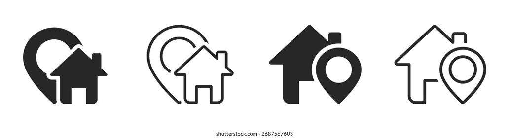 House location vector icons set. Location of home icon. Location of a building or property icon