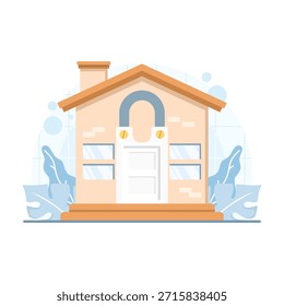 Casa con concepto de cerradura para seguridad en el hogar. Ilustración vectorial para la protección residencial, el sistema de seguridad, la protección de la propiedad y las medidas de seguridad.