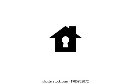 Icono de cerradura de la casa, icono de protección de una única cerradura negra, concepto de diseño plano de defensa de la casa segura liberada simple aislado en fondo blanco