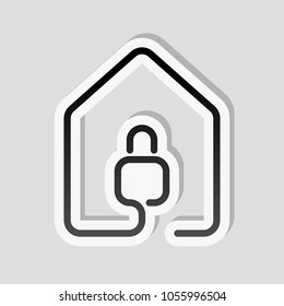 house with lock icon. line style. Sticker style with white border and simple shadow on gray background