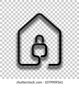 house with lock icon. line style. Black glass icon with soft shadow on transparent background