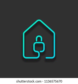 house with lock icon. line style. Colorful logo concept with soft shadow on dark background. Icon color of azure ocean