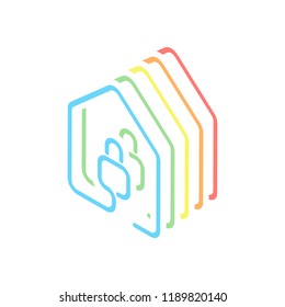 house with lock icon. line style. Stack of colorful isometric icons on white background