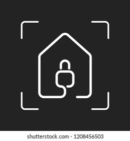 house with lock icon. line style. White object in camera autofocus on dark background