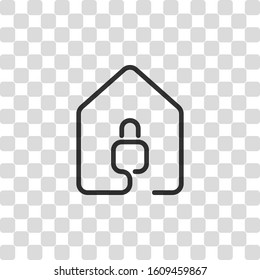 house with lock icon. line style. Black symbol on transparency grid