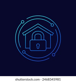 house and lock icon, linear design