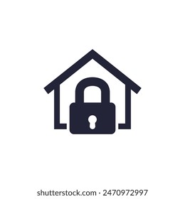 house and lock icon, pictogram on white