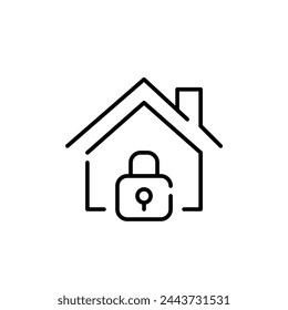 Casa y cerradura. Residencia segura protegida contra accesos no autorizados. Icono de vector perfecto