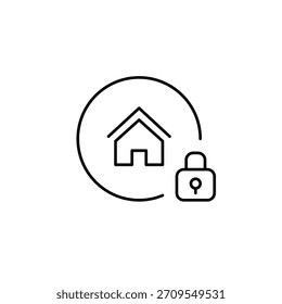 Casa y cerradura. Seguridad inteligente en el hogar, vida segura y espacio personal. Icono de Vector de trazo perfecto y editable