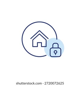 Casa y cerradura. Seguridad inteligente en el hogar, vida segura y espacio personal. Icono de Vector de trazo perfecto y editable
