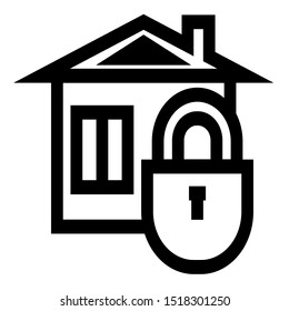 The house is locked. A house with a pipe and a padlock in the foreground. Vector icon. Safeguard, protection and security.