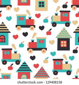 house and locomotive seamless pattern