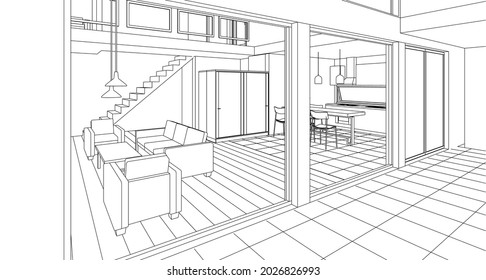 
house loft interior 3d rendering